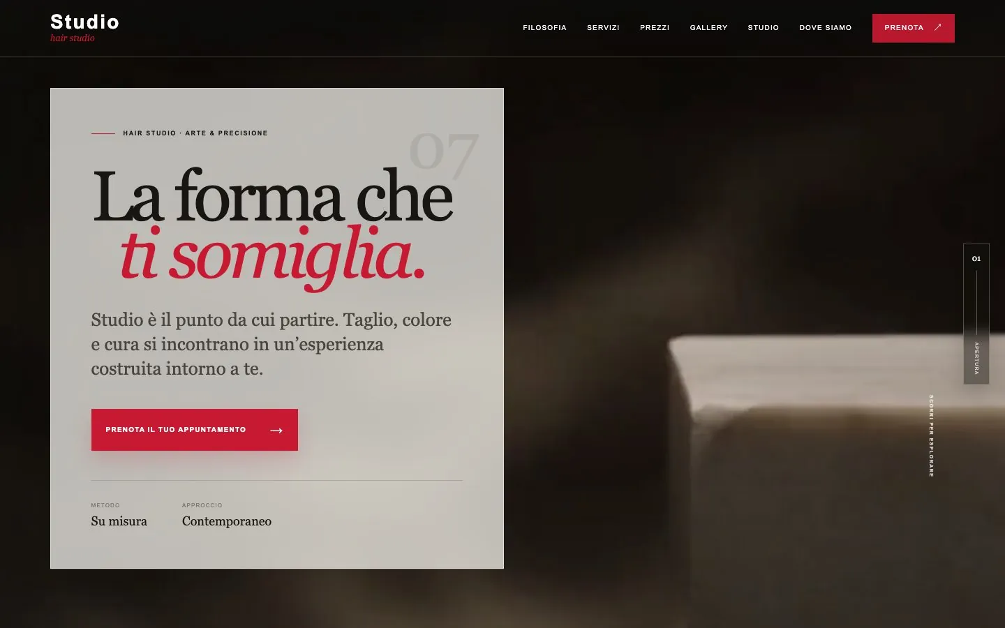 Schermata del progetto: Sito per hair studio