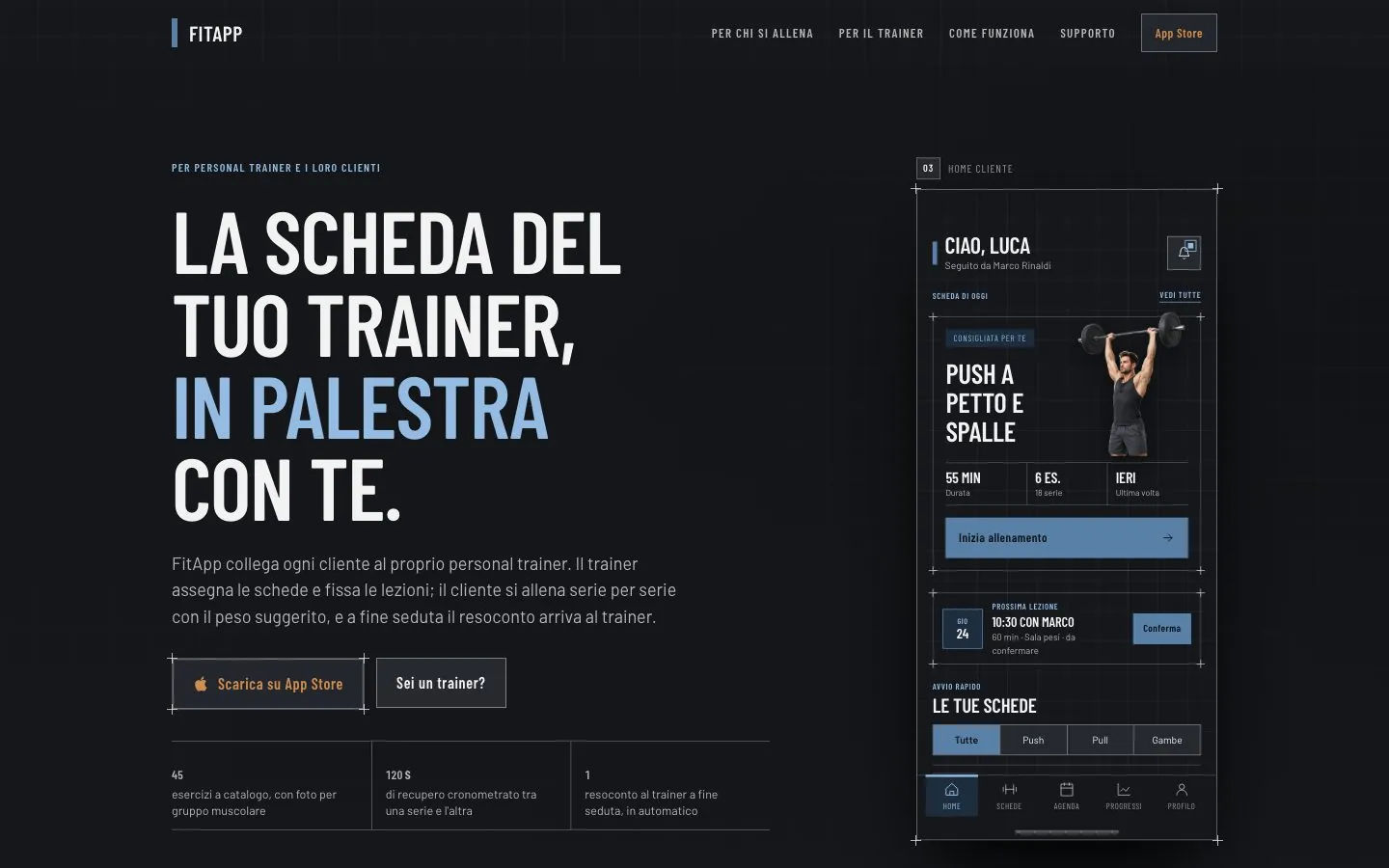 Schermata del progetto: App per personal trainer e sito collegato